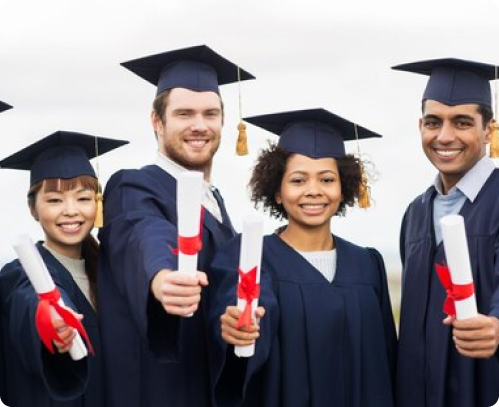 group diverse grads throwing caps up sky france 12